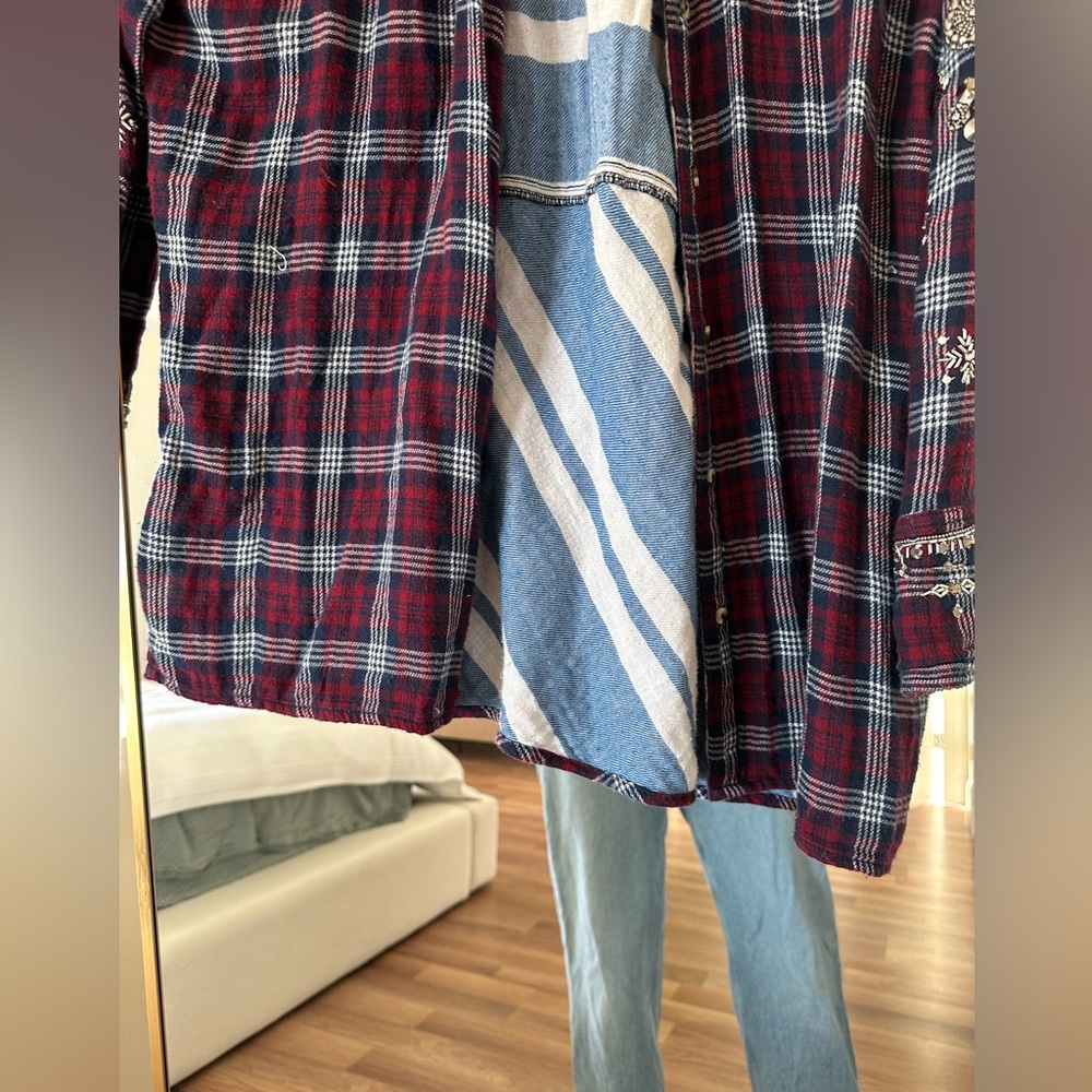 Free People Silver Sequin Plaid Button-Up Shirt - Picture 8 of 11